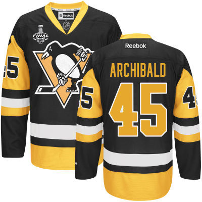 Youth Pittsburgh Penguins #45 Josh Archibald Black With Gold 2017 Stanley Cup NHL Finals Patch Jersey