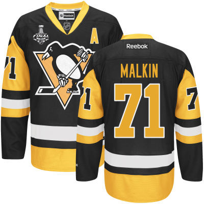 Youth Pittsburgh Penguins #71 Evgeni Malkin Black With Gold 2017 Stanley Cup NHL Finals A Patch Jersey
