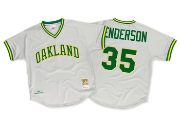 Oakland Athletics #35 Rickey Henderson 1982 Grey Mitchell & Ness Throwback Jersey
