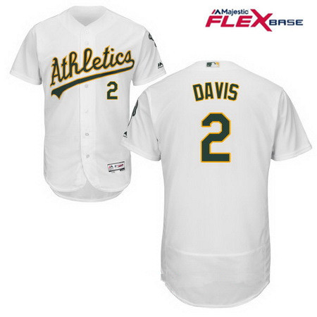 Men's Oakland Athletics #2 Khris Davis White Home Stitched MLB Majestic Flex Base Jersey