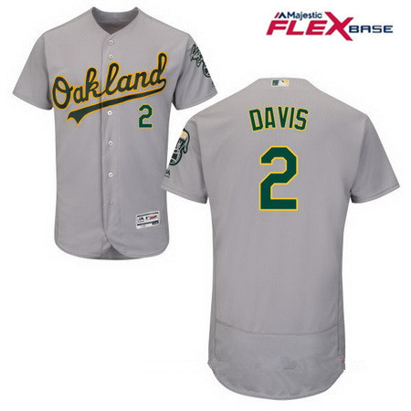 Men's Oakland Athletics #2 Khris Davis Gray Road Stitched MLB Majestic Flex Base Jersey