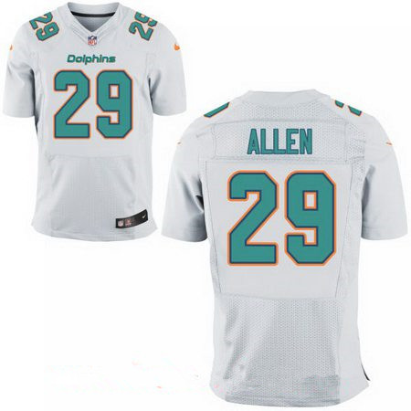 Men's Miami Dolphins #29 Nate Allen White Road Stitched NFL Nike Elite Jersey