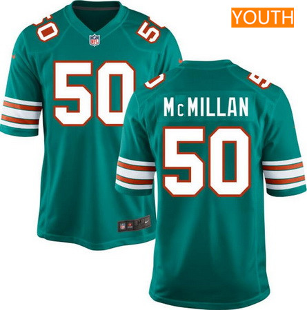 Youth 2017 NFL Draft Miami Dolphins #50 Raekwon McMillan Aqua Green Alternate Stitched NFL Nike Game Jersey