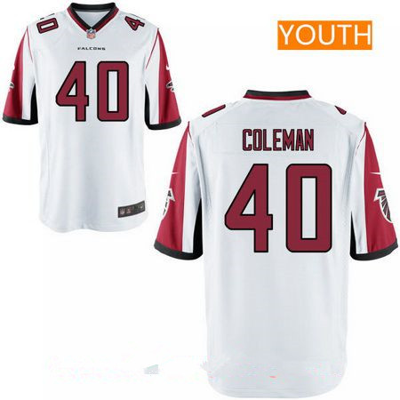 Youth Atlanta Falcons #40 Derrick Coleman White Road Stitched NFL Nike Game Jersey