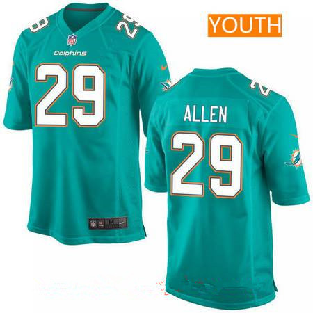 Youth Miami Dolphins #29 Nate Allen Green Team Color Stitched NFL Nike Game Jersey