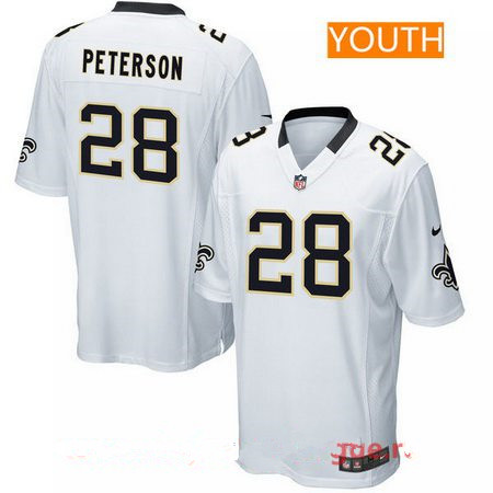 Youth New Orleans Saints #28 Adrian Peterson Nike White Game Jersey