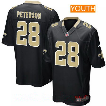 Youth New Orleans Saints #28 Adrian Peterson Nike Black Game Jersey