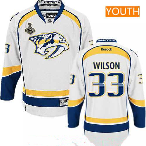 Youth Nashville Predators #33 Colin Wilson White 2017 Stanley Cup Finals Patch Stitched NHL Reebok Hockey Jersey