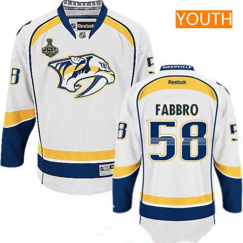Youth Nashville Predators #58 Dante Fabbro White 2017 Stanley Cup Finals Patch Stitched NHL Reebok Hockey Jersey
