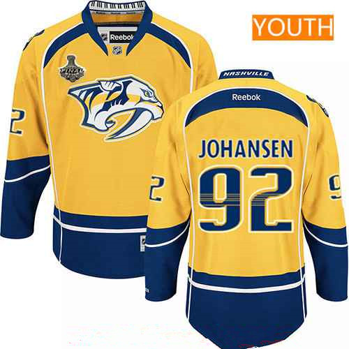 Youth Nashville Predators #92 Ryan Johansen Yellow 2017 Stanley Cup Finals Patch Stitched NHL Reebok Hockey Jersey