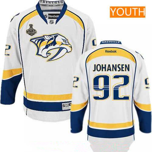 Youth Nashville Predators #92 Ryan Johansen White 2017 Stanley Cup Finals Patch Stitched NHL Reebok Hockey Jersey