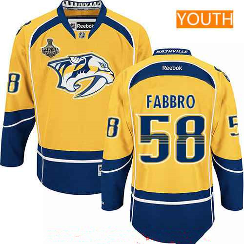 Youth Nashville Predators #58 Dante Fabbro Yellow 2017 Stanley Cup Finals Patch Stitched NHL Reebok Hockey Jersey