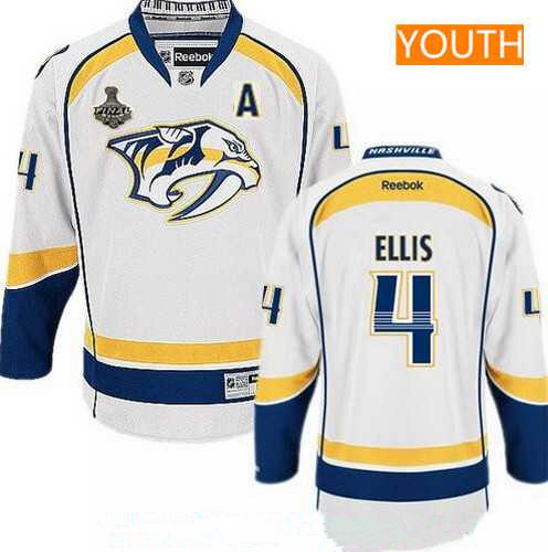 Youth Nashville Predators #4 Ryan Ellis White 2017 Stanley Cup Finals A Patch Stitched NHL Reebok Hockey Jersey