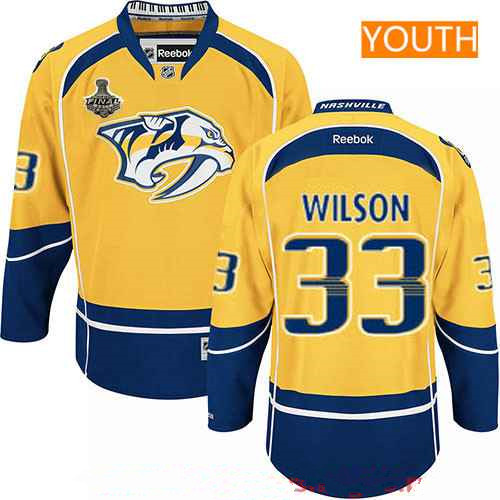 Youth Nashville Predators #33 Colin Wilson Yellow 2017 Stanley Cup Finals Patch Stitched NHL Reebok Hockey Jersey