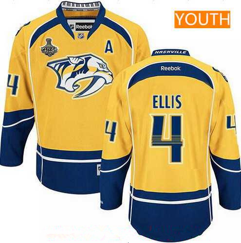 Youth Nashville Predators #4 Ryan Ellis Yellow 2017 Stanley Cup Finals A Patch Stitched NHL Reebok Hockey Jersey