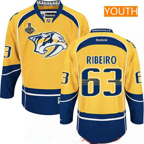 Youth Nashville Predators #63 Mike Ribeiro Yellow 2017 Stanley Cup Finals Patch Stitched NHL Reebok Hockey Jersey