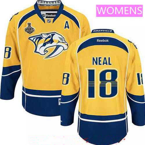Women's Nashville Predators #18 James Neal Yellow 2017 Stanley Cup Finals A Patch Stitched NHL Reebok Hockey Jersey