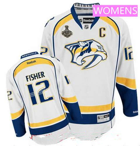 Women's Nashville Predators #12 Mike Fisher White 2017 Stanley Cup Finals C Patch Stitched NHL Reebok Hockey Jersey