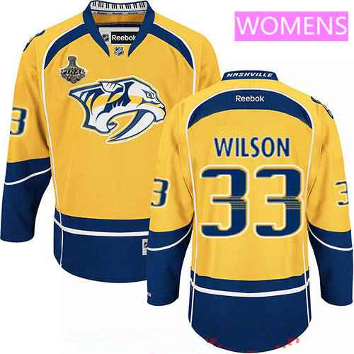 Women's Nashville Predators #33 Colin Wilson Yellow 2017 Stanley Cup Finals Patch Stitched NHL Reebok Hockey Jersey