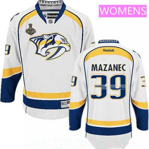 Women's Nashville Predators #39 Marek Mazanec White 2017 Stanley Cup Finals Patch Stitched NHL Reebok Hockey Jersey