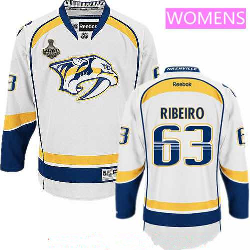 Women's Nashville Predators #63 Mike Ribeiro White 2017 Stanley Cup Finals Patch Stitched NHL Reebok Hockey Jersey