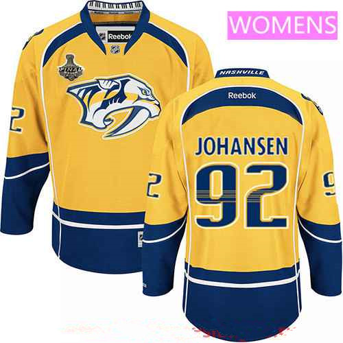 Women's Nashville Predators #92 Ryan Johansen Yellow 2017 Stanley Cup Finals Patch Stitched NHL Reebok Hockey Jersey