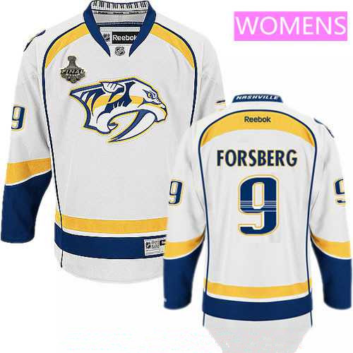 Women's Nashville Predators #9 Filip Forsberg White 2017 Stanley Cup Finals Patch Stitched NHL Reebok Hockey Jersey