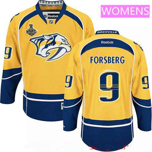 Women's Nashville Predators #9 Filip Forsberg Yellow 2017 Stanley Cup Finals Patch Stitched NHL Reebok Hockey Jersey