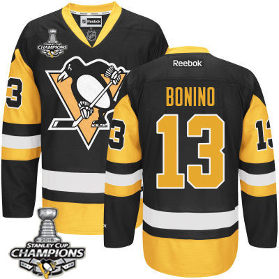 Men's Pittsburgh Penguins #13 Nick Bonino Black Third Jersey 2017 Stanley Cup Champions Patch