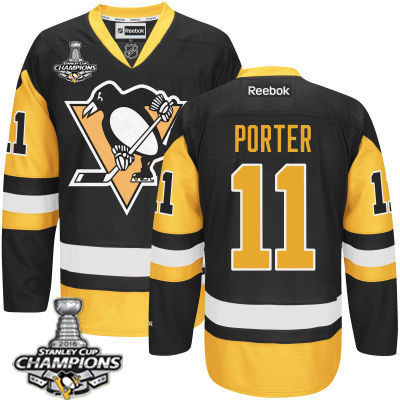 Men's Pittsburgh Penguins #11 Kevin Porter Black Third Jersey 2017 Stanley Cup Champions Patch
