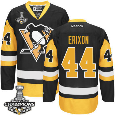 Men's Pittsburgh Penguins #44 Tim Erixon Black Third Jersey 2017 Stanley Cup Champions Patch
