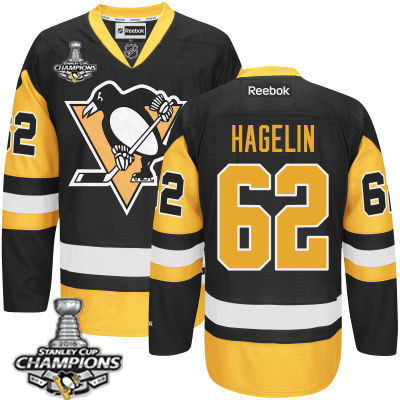 Men's Pittsburgh Penguins #62 Carl Hagelin Black Third Jersey 2017 Stanley Cup Champions Patch
