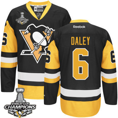 Men's Pittsburgh Penguins #6 Trevor Daley Black Third Jersey 2017 Stanley Cup Champions Patch