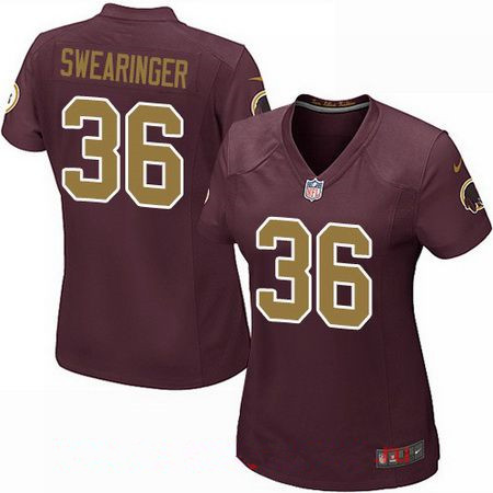 Women's Washington Redskins #36 D.J. Swearinger Red with Gold Alternate Stitched NFL Nike Gold Jersey