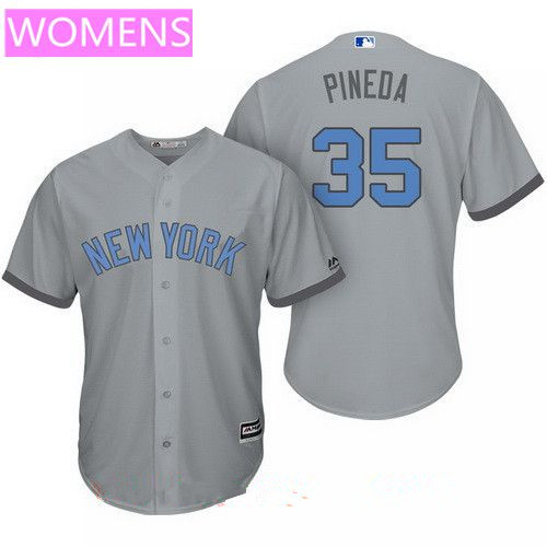 Women's New York Yankees Michael Pineda Gray With Baby Blue Father's Day Stitched MLB Majestic Cool Base Jersey