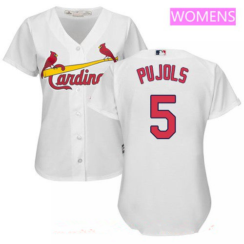 Women's St. Louis Cardinals #5 Albert Pujols White Home Stitched MLB Majestic Cool Base Jersey