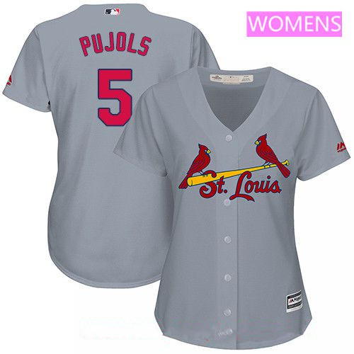 Women's St. Louis Cardinals #5 Albert Pujols Gray Road Stitched MLB Majestic Cool Base Jersey