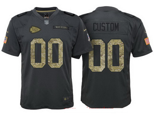 Youth Kansas City Chiefs Custom Anthracite Camo 2016 Salute To Service Veterans Day NFL Nike Limited Jersey