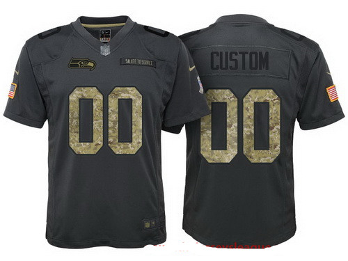 Youth Seattle Seahawks Custom Anthracite Camo 2016 Salute To Service Veterans Day NFL Nike Limited Jersey