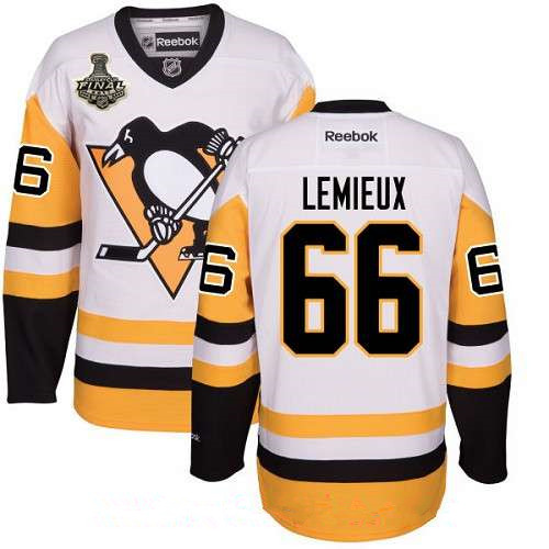 Men's Pittsburgh Penguins #66 Mario Lemieux White Third 2017 Stanley Cup Finals Patch Stitched NHL Reebok Hockey Jersey