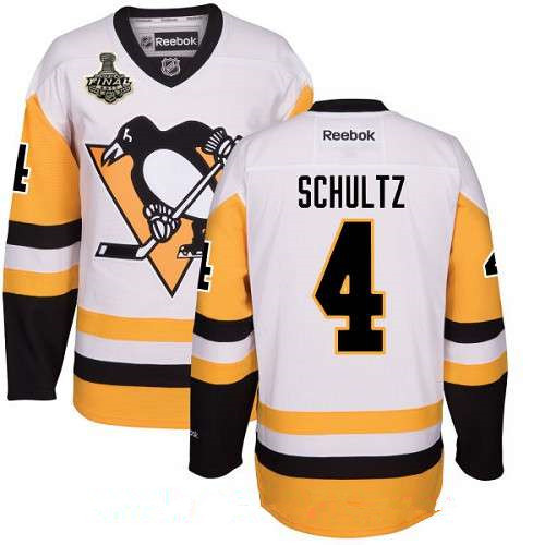 Men's Pittsburgh Penguins #4 Justin Schultz White Third 2017 Stanley Cup Finals Patch Stitched NHL Reebok Hockey Jersey