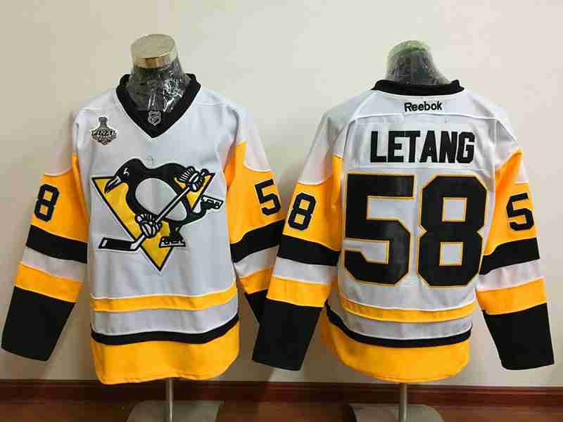 Men's Pittsburgh Penguins #58 Kris Letang White Third 2017 Stanley Cup Finals Patch Stitched NHL Reebok Hockey Jersey