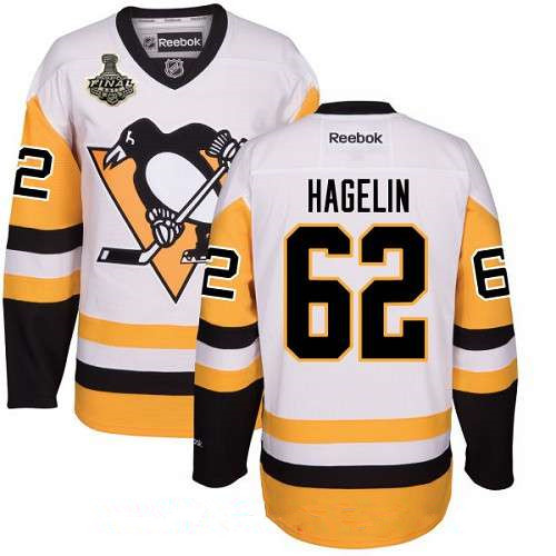 Men's Pittsburgh Penguins #62 Carl Hagelin White Third 2017 Stanley Cup Finals Patch Stitched NHL Reebok Hockey Jersey