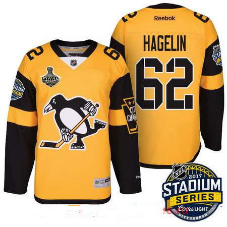 Men's Pittsburgh Penguins #62 Carl Hagelin Yellow Stadium Series 2017 Stanley Cup Finals Patch Stitched NHL Reebok Hockey Jersey