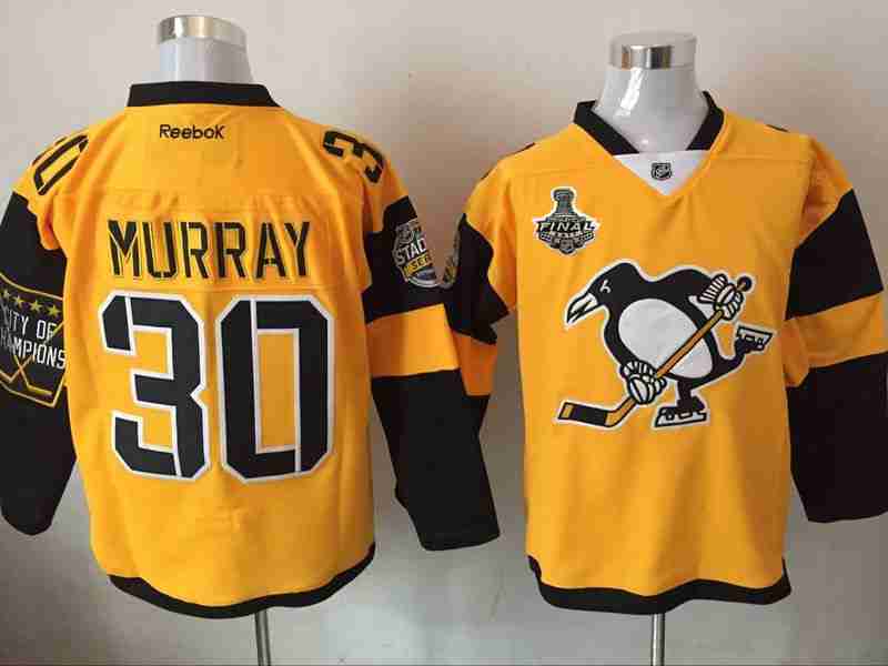 Men's Pittsburgh Penguins #30 Matt Murray Yellow Stadium Series 2017 Stanley Cup Finals Patch Stitched NHL Reebok Hockey Jersey