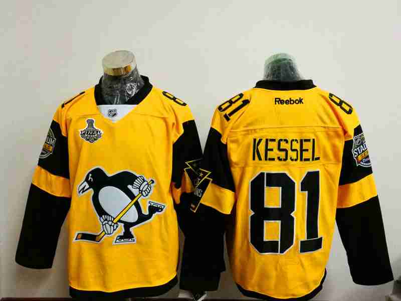 Men's Pittsburgh Penguins #81 Phil Kessel Yellow Stadium Series 2017 Stanley Cup Finals Patch Stitched NHL Reebok Hockey Jersey