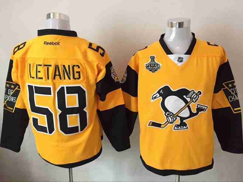 Men's Pittsburgh Penguins #58 Kris Letang Yellow Stadium Series 2017 Stanley Cup Finals Patch Stitched NHL Reebok Hockey Jersey