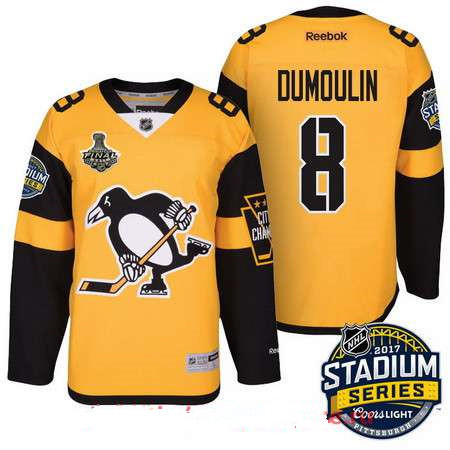Men's Pittsburgh Penguins #8 Brian Dumoulin Yellow Stadium Series 2017 Stanley Cup Finals Patch Stitched NHL Reebok Hockey Jersey