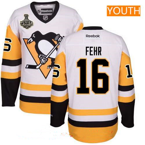 Youth Pittsburgh Penguins #16 Eric Fehr White Third 2017 Stanley Cup Finals Patch Stitched NHL Reebok Hockey Jersey