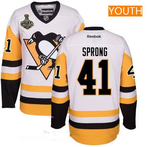 Youth Pittsburgh Penguins #41 Daniel Sprong White Third 2017 Stanley Cup Finals Patch Stitched NHL Reebok Hockey Jersey
